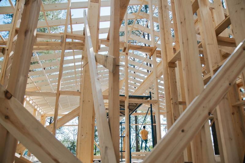Timber frame of a new house under construction
